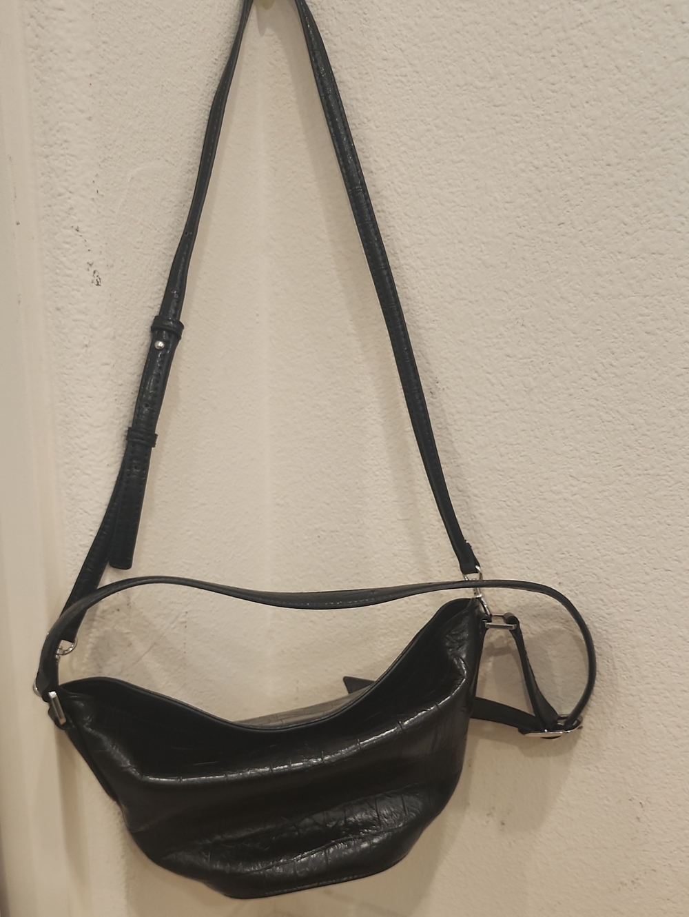 Zara Black Leather Crossbody Bag with Adjustable Strap